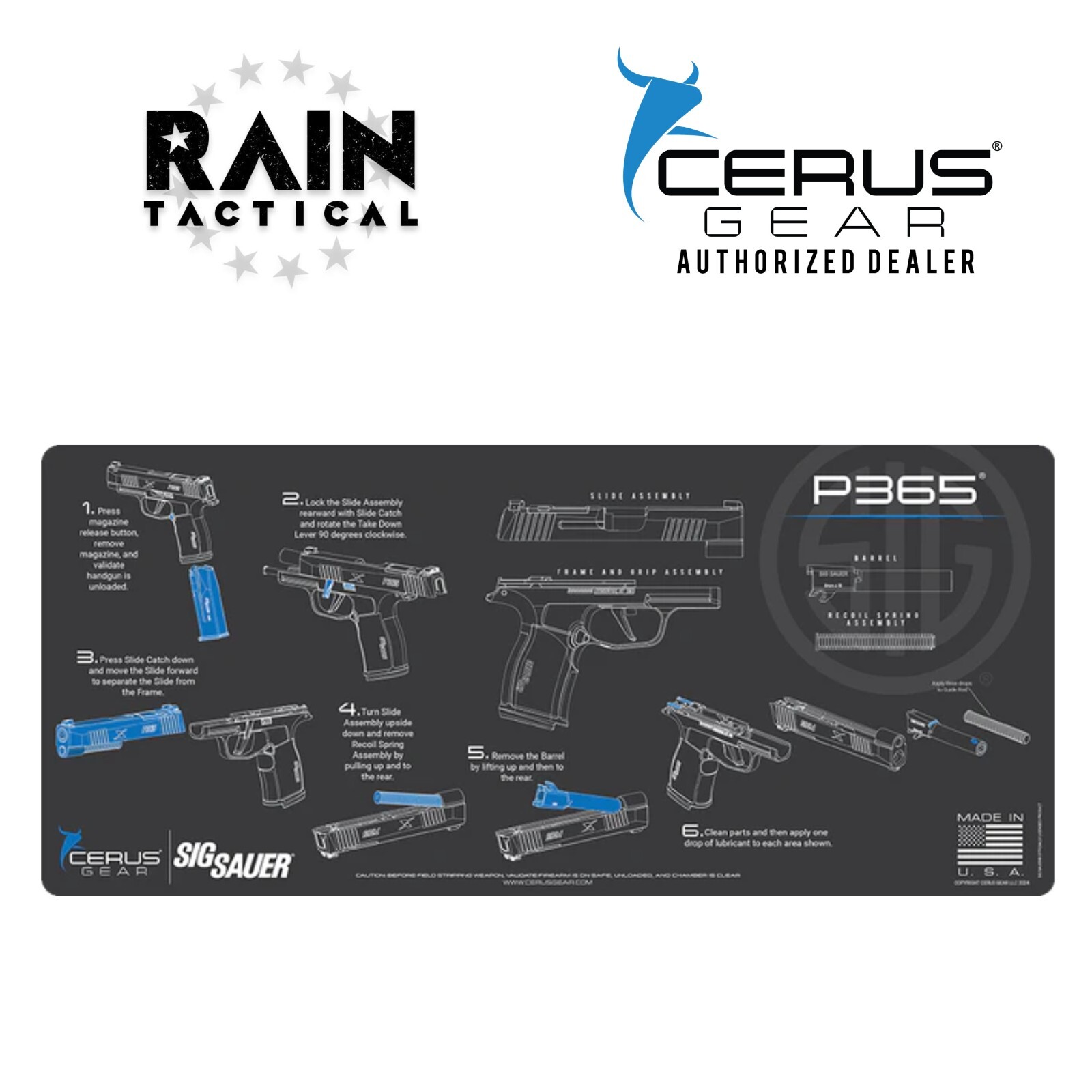 Sig Sauer P365 Instructional  Gun Cleaning Mat Jumbo 12" X 27" Cerus Gear