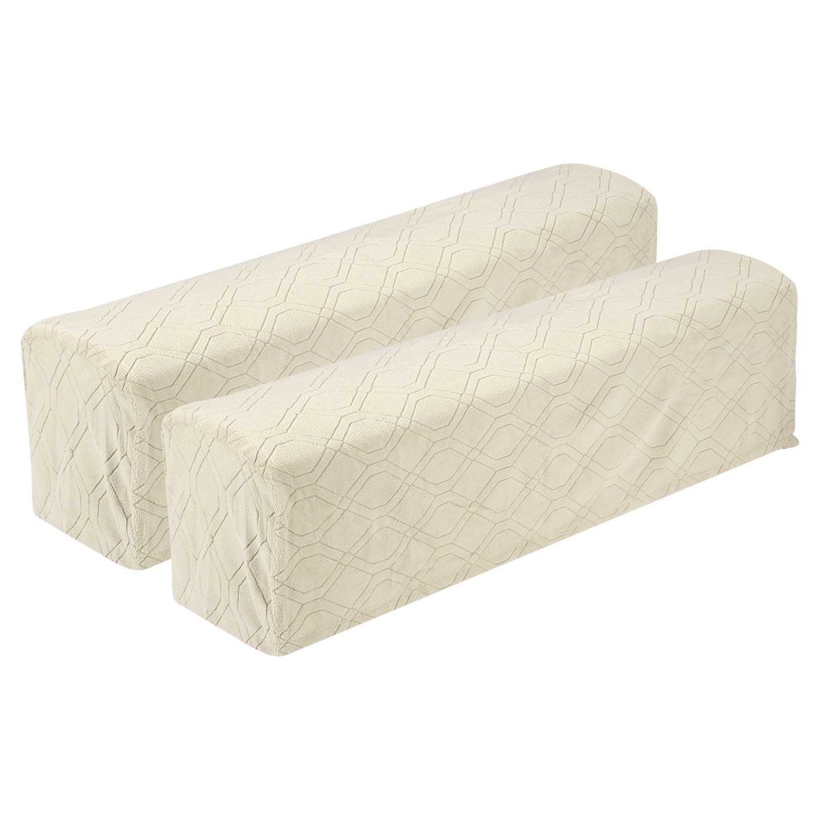 2Pcs Diamond Pattern Stretch Armrest Covers, Armchair Slipcovers, Cream