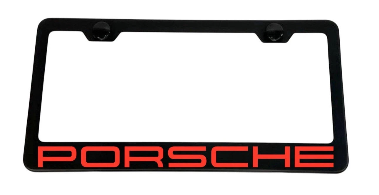 Cayenne Carrera 911 Red Stainless Steel Matte Black License Plate Frame W/ Caps