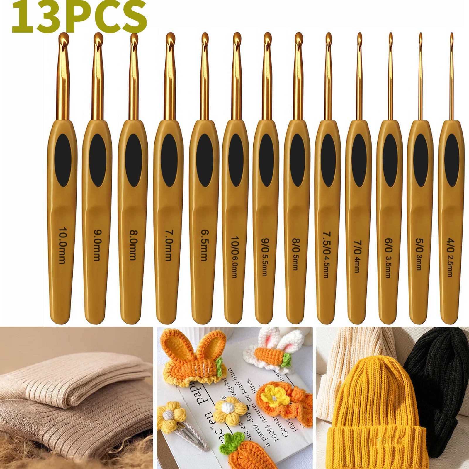 13 PCS Knitting Crochet Hooks Set Ergonomic Soft Grip Alloy Weaving Craft Tools