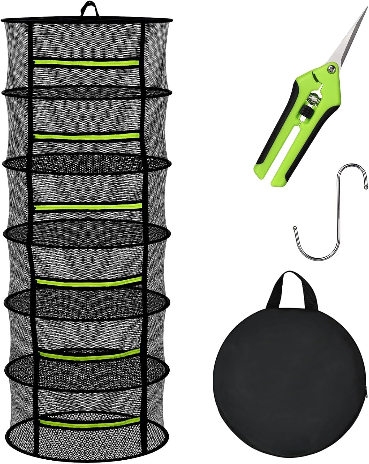 6 Tier Herb Drying Rack Hanging Mesh Zippered Dryer Net for Grow Tent