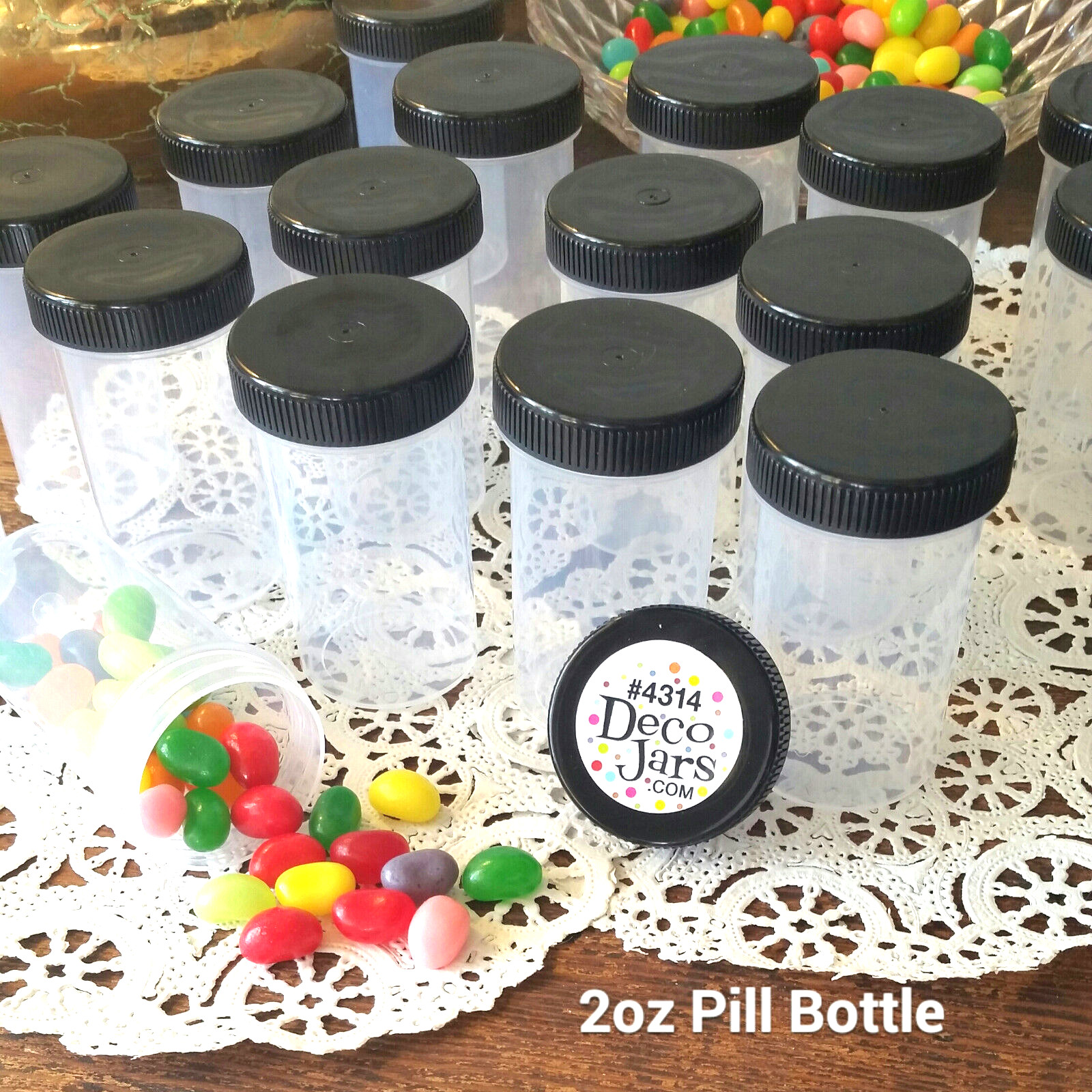 12 JARS Plastic Pill Bottle 2 ounce 60ml 4314 Container Black Cap Lid DecoJars