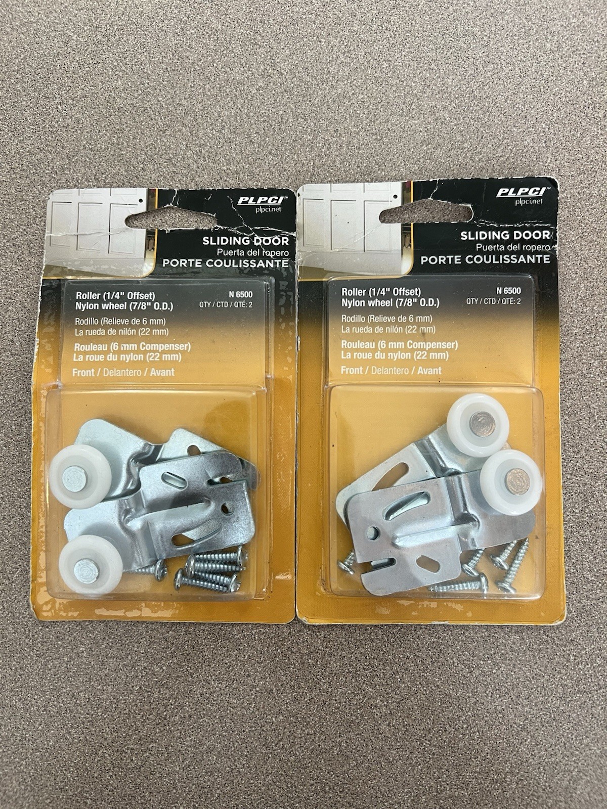 PLPCI N6500 Sliding Door 1/4" Offset Roller x2 Nylon Wheel Replacement Hardware