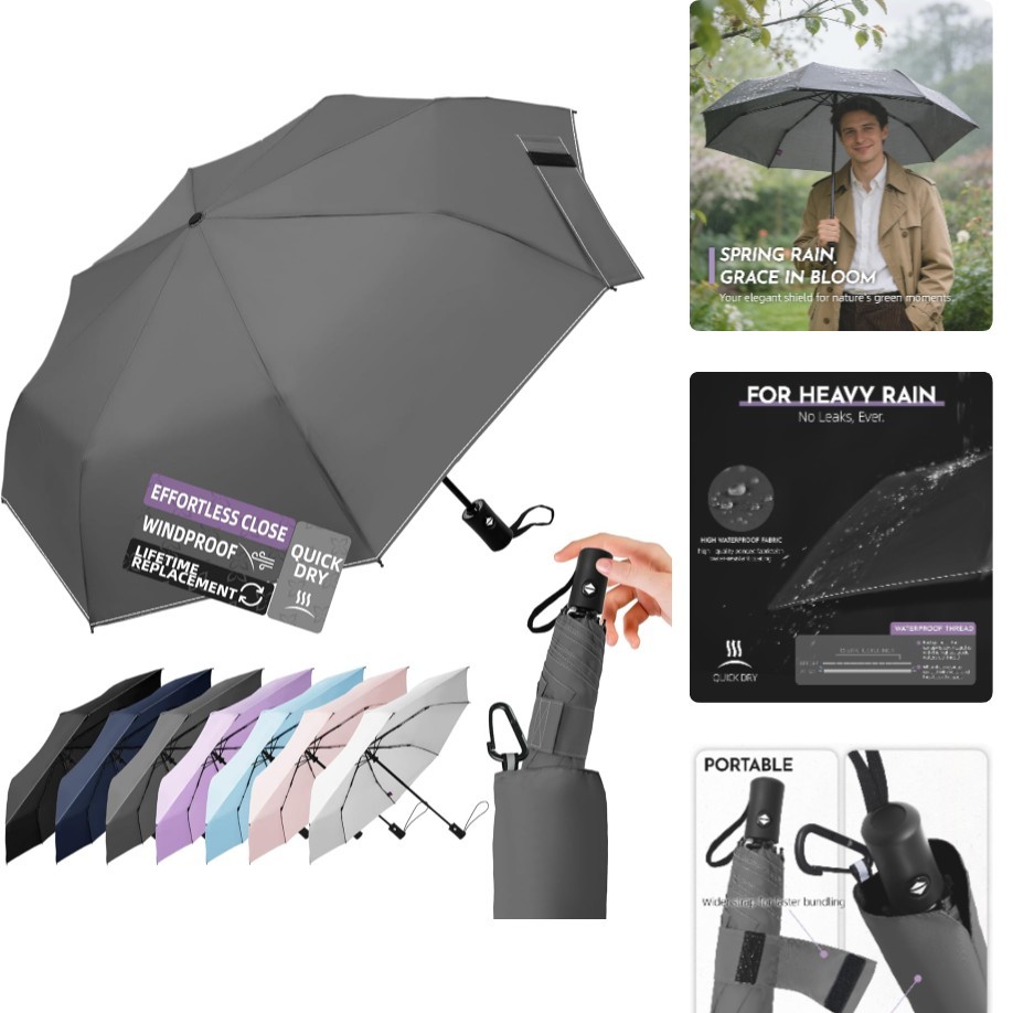 Compact Travel Windproof Umbrella, 43" Auto open/close Folding Quick Dry Umbrell