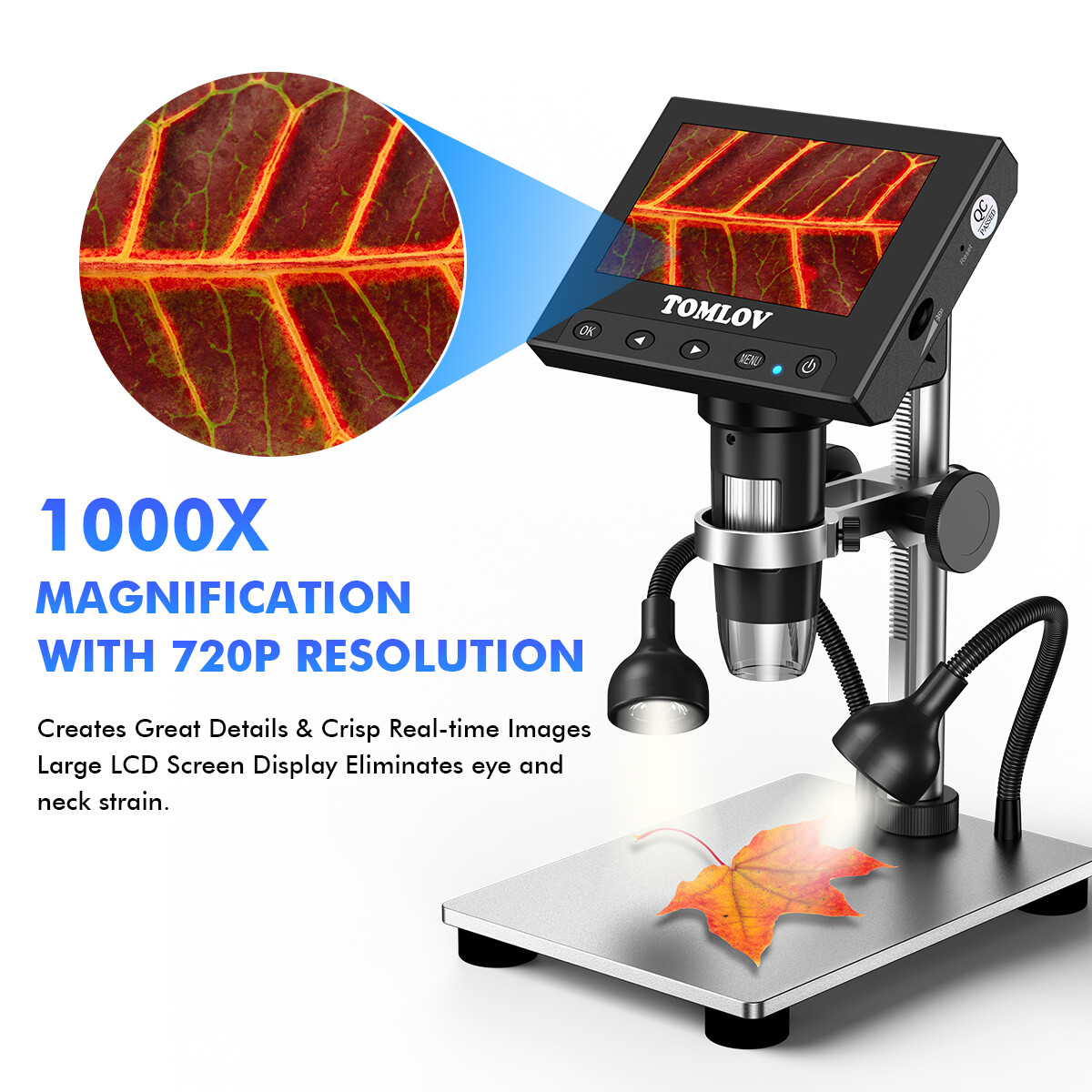 TOMLOV 4.3" Digital Microscope 200X-1000X Error Coin Microscope Jeweler Loupes