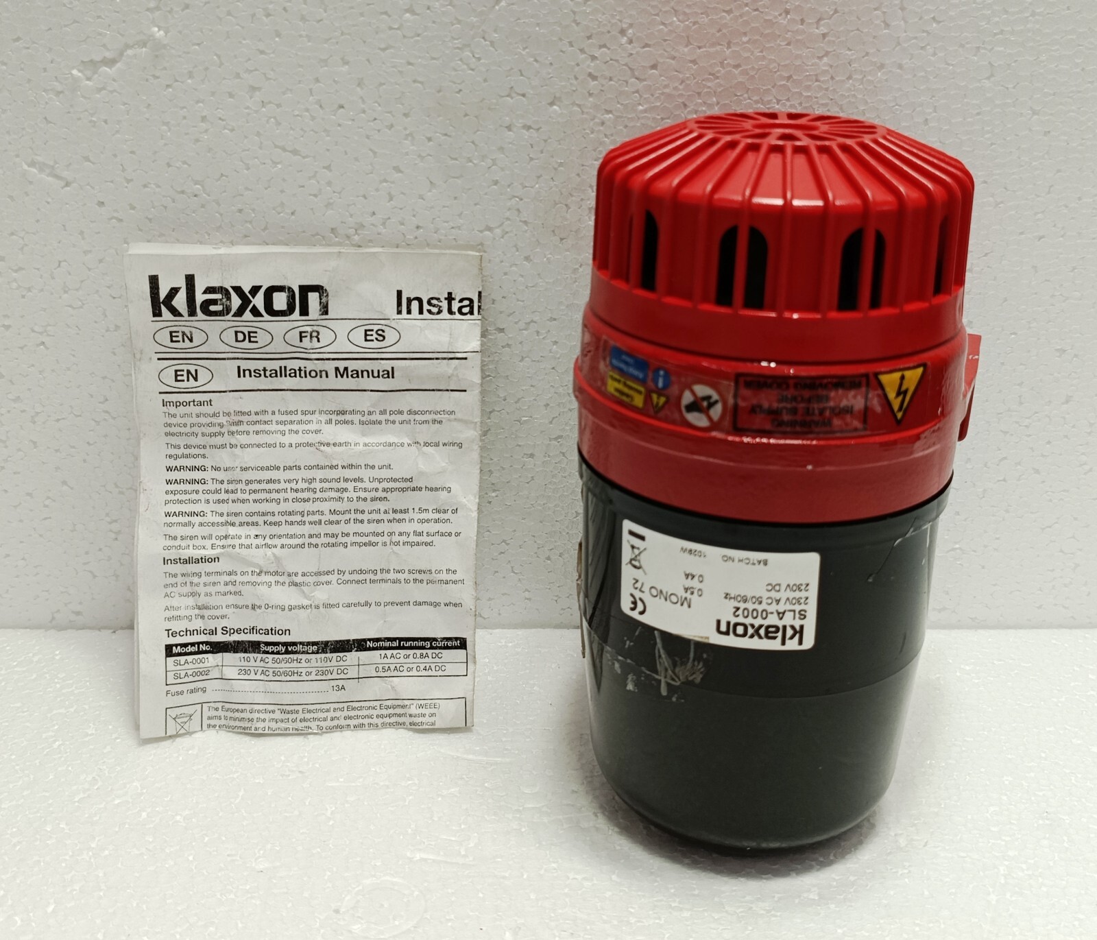 Klaxon SLA-0002 Mono 72 Electric Motor Signalling Emergency Siren Horn