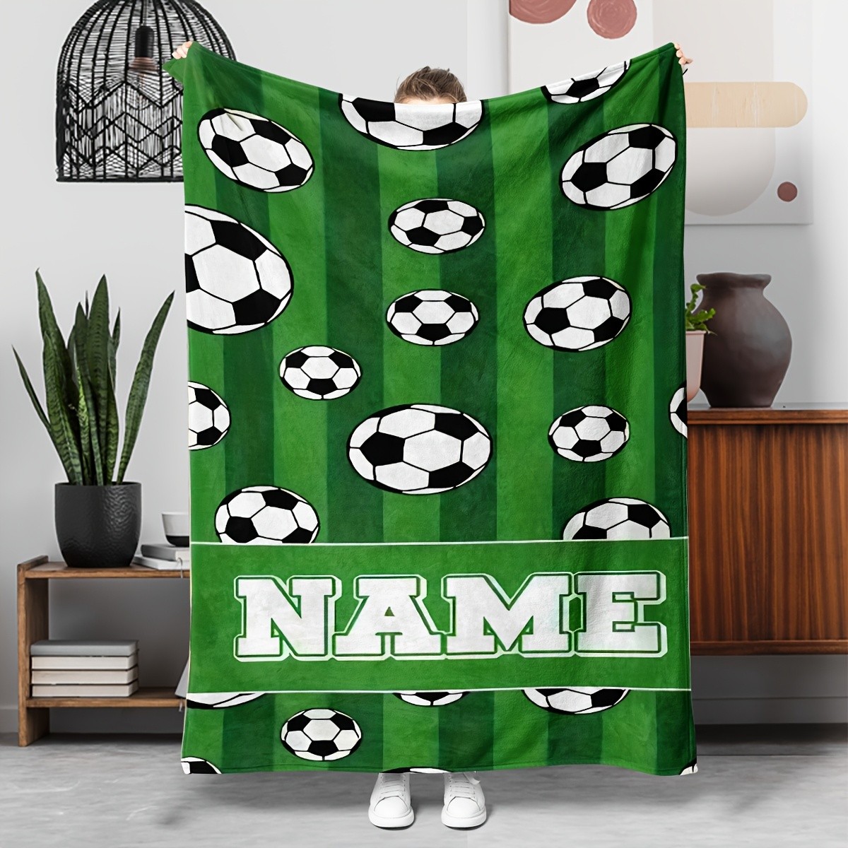 Custom Football Flannel Blanket Personalized Name Bed Blanket Soft Birthday ♪