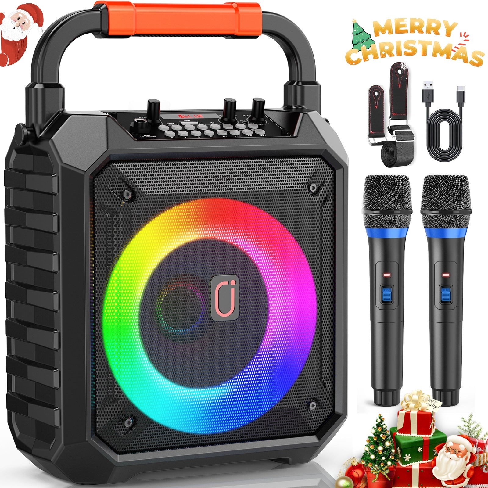 XMAS Bluetooth Karaoke Machine Home Party Speaker w/ 2 Wireless Microphones Gift