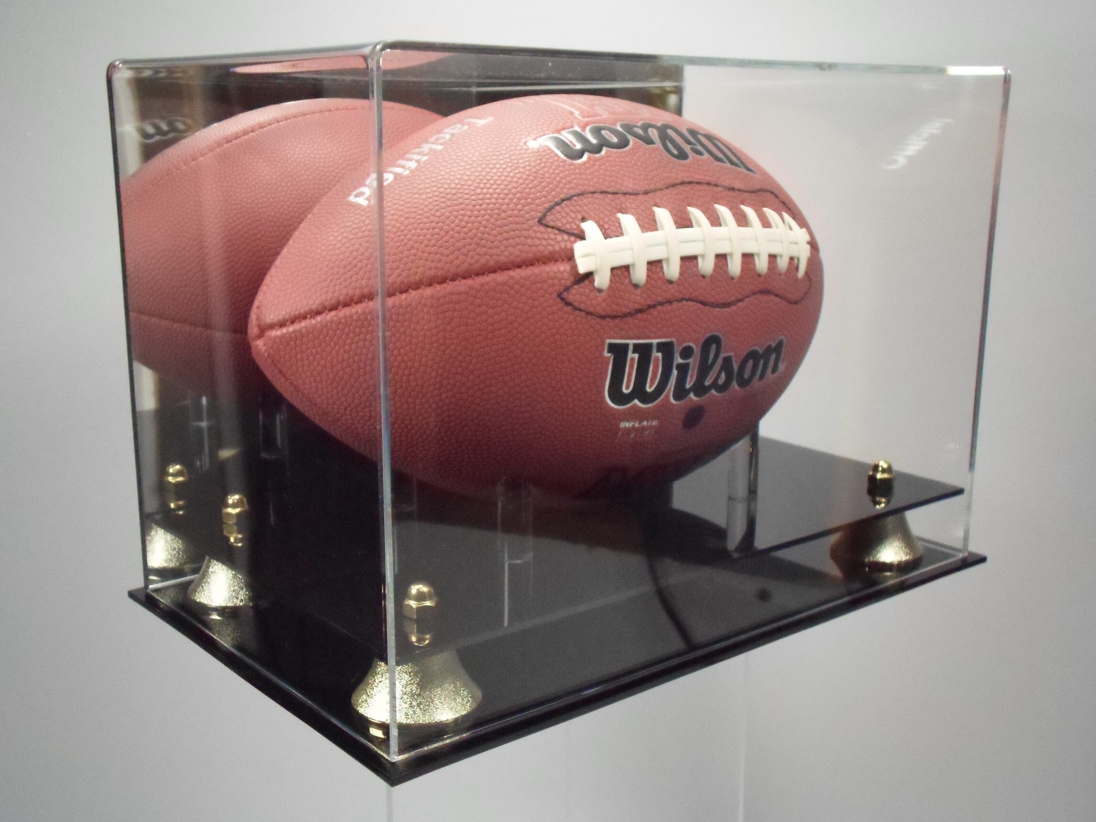 Football Display Case MIRROR BACK Full Size with two-tier black acrylic base