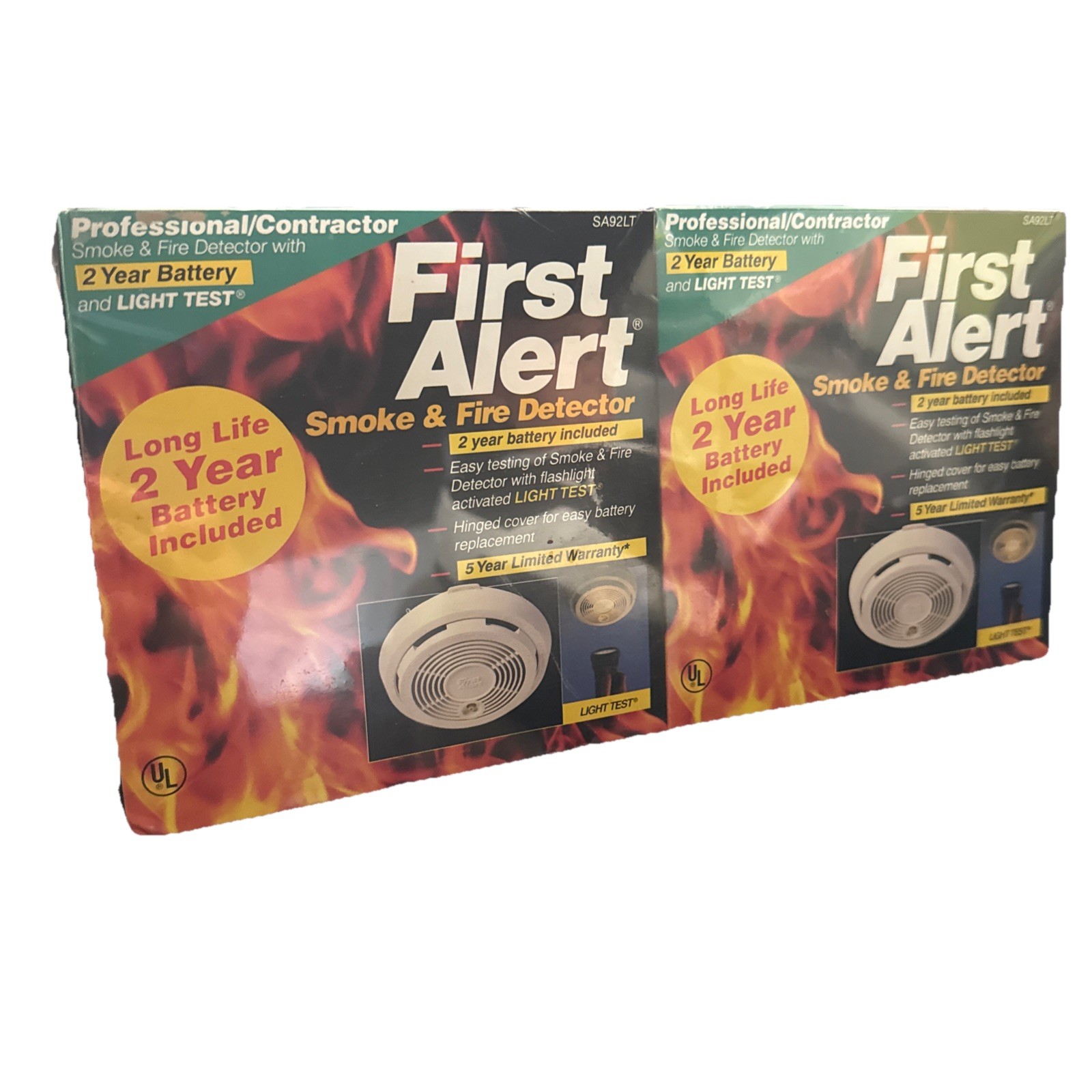 2x FIRST ALERT Smoke Fire Detector Alarms Battery Pro/Contractor SA92LT VTG 1994