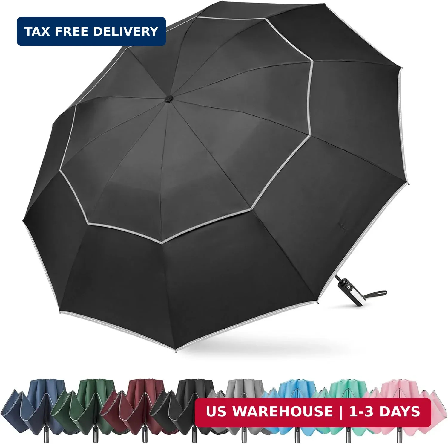 G4Free 54/62 Inch Windproof Inverted Umbrella with Reflective Stripe Large Compa