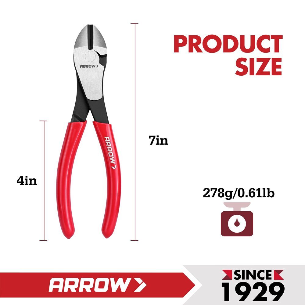 ARROW 7" Heavy Duty High Leverage Diagonal Cutting Plier Wire Cutter Side Cutter