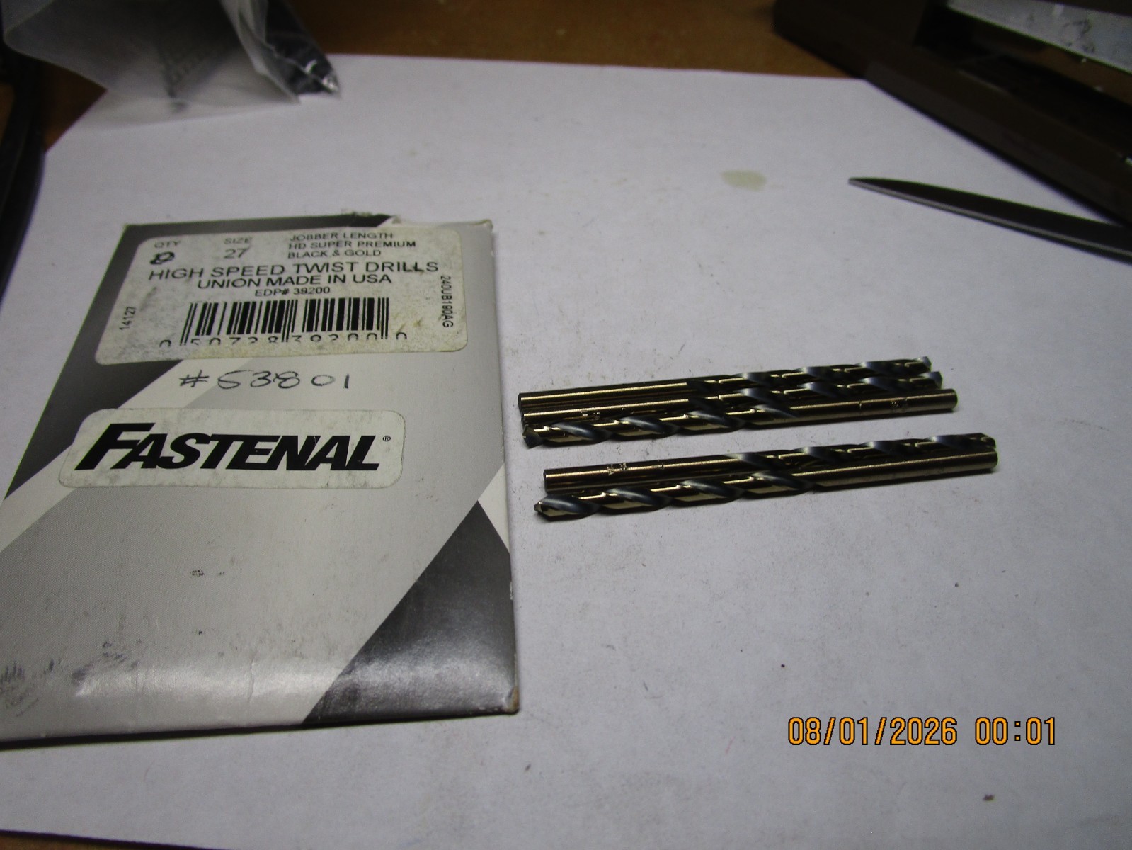 #27 x 3" OAL 135 Split Pt Black/Gold HSS Straight/Round Shank Jobber Drill QTY 5