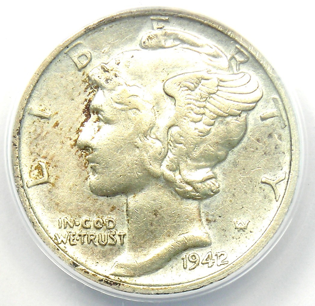 1942/1 Mercury Dime 10C - Certified ANACS AU50 Details - Overdate Variety Coin