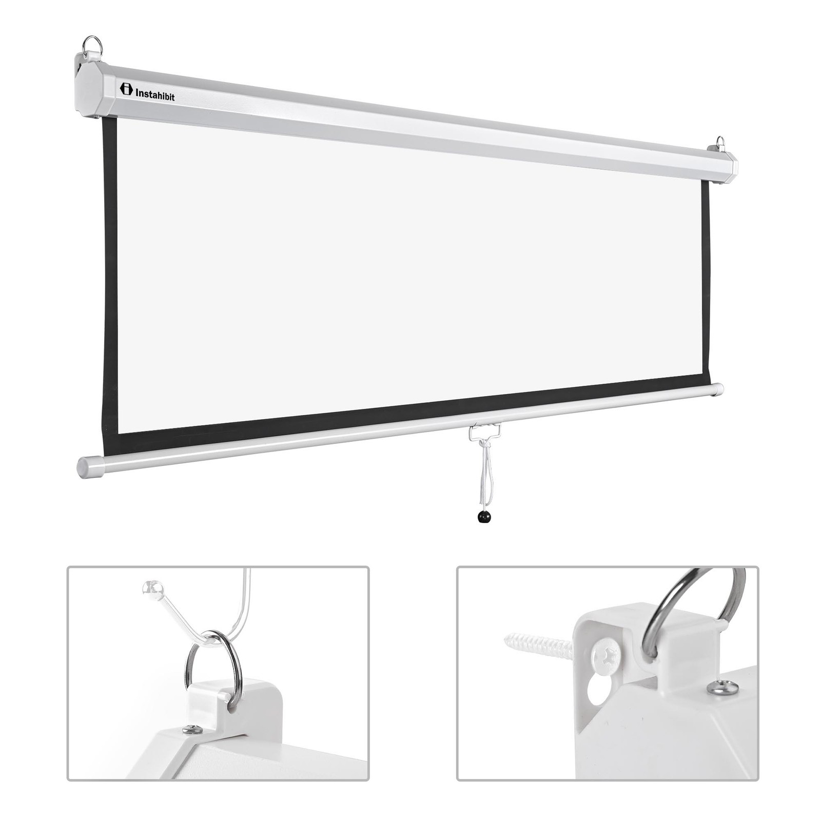 72" 4:3 Manual Pull Down Projector Screen Movie TV Video Projection Theater Home