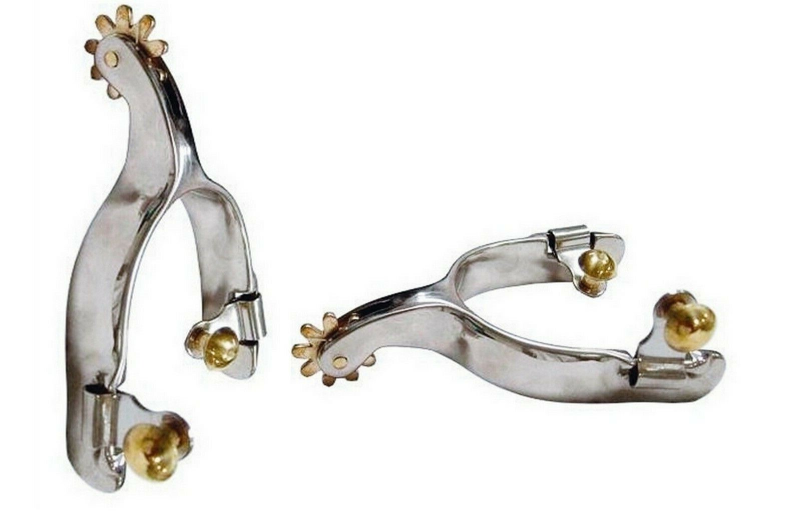 Horse Spurs Stainless Steel with Brass Rowel Button Light Weight Polish