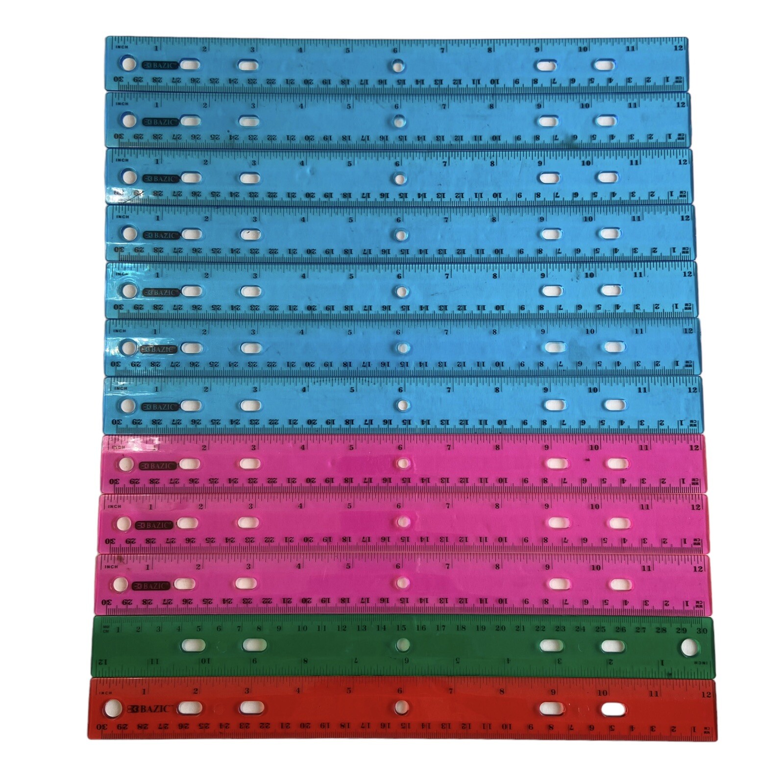 Transparent Color Plastic Rulers 12 in 30 cm LOT OF 12 Classroom Teacher School