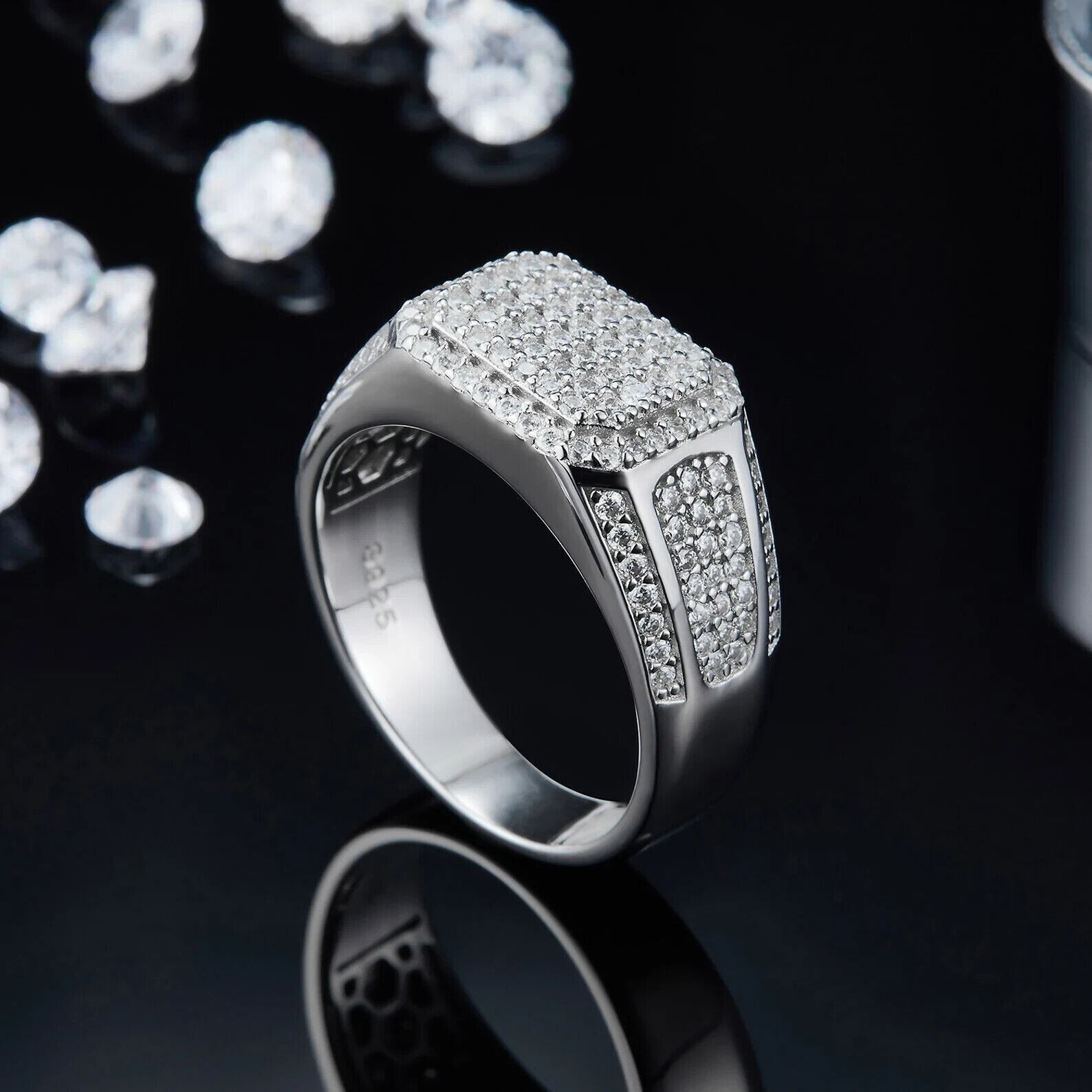 Men's Wedding Band Ring 14K White Gold Plated Lab Created Diamond 2Ct Round Cut