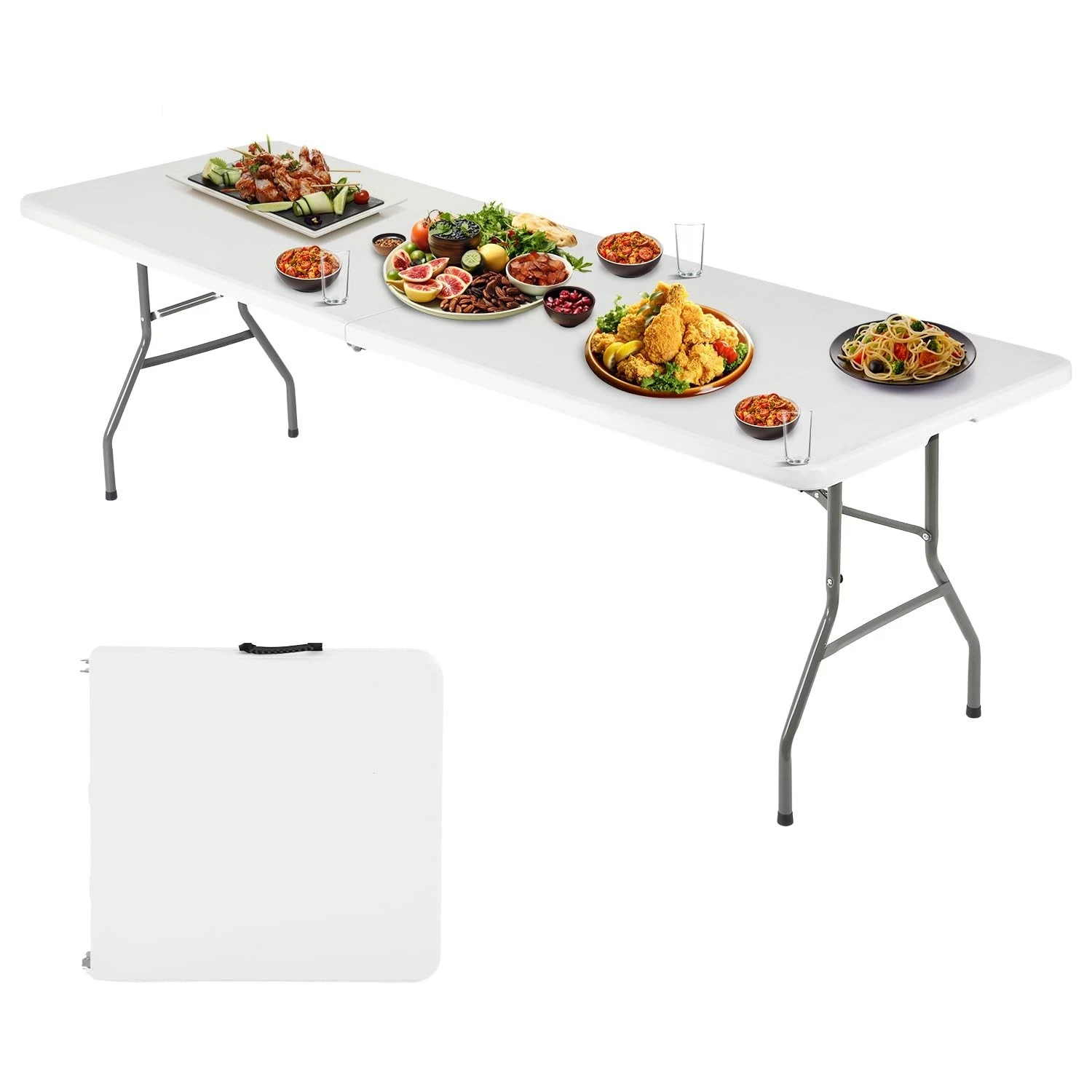 FDW 6FT Folding Table Portable Fold in Half Plastic Picnic Party Table with