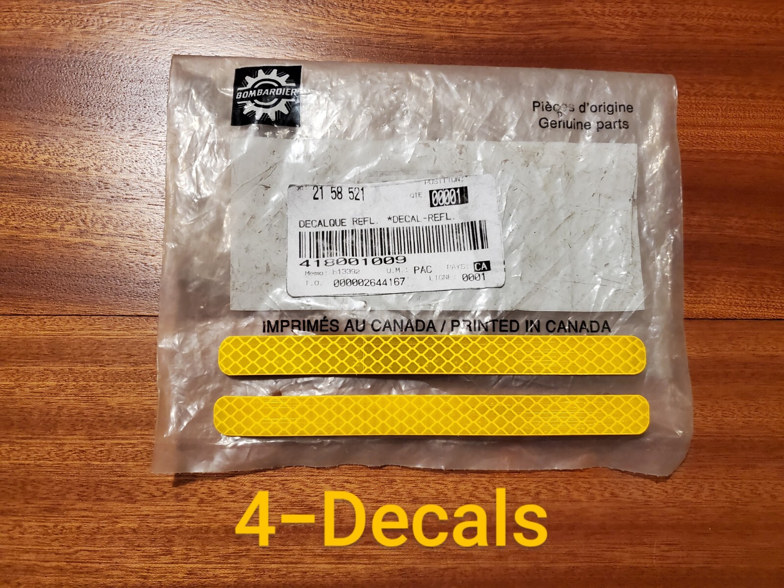 1996-2001 SKI-DOO FRONT BUMPER REFLECTOR DECAL YELLOW MXZ (4) NEW OEM 418001009