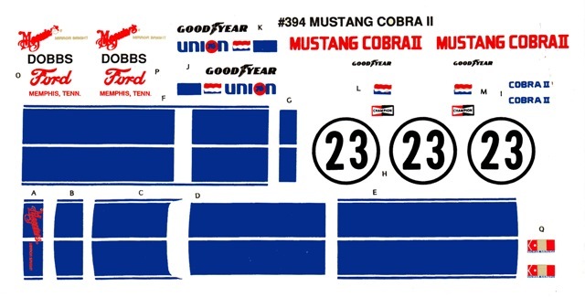 #23 Charlie Kemps Mustang Cobra II Dobbs Ford 1/24th - 1/25th Scale DECALS