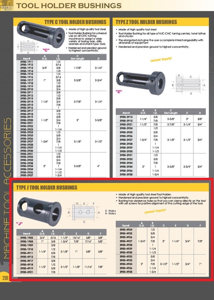 3/4" OD X 5/16" ID J TOOL HOLDER BUSHING (3900-1902)