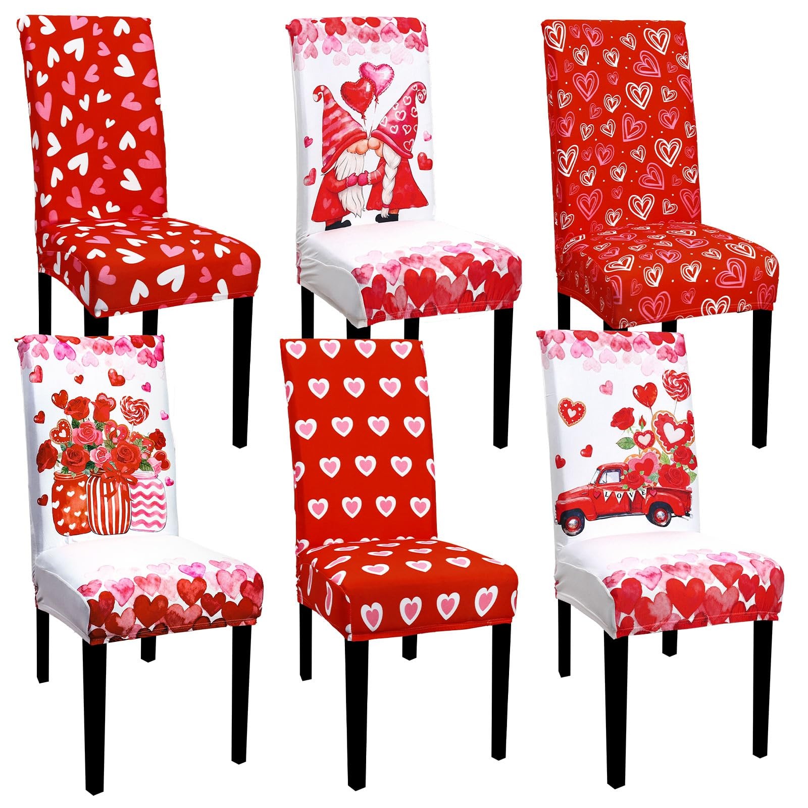 6Pcs Valentine' s Day Chair Covers Dining Chair Slipcover Red Pink Heart Love...