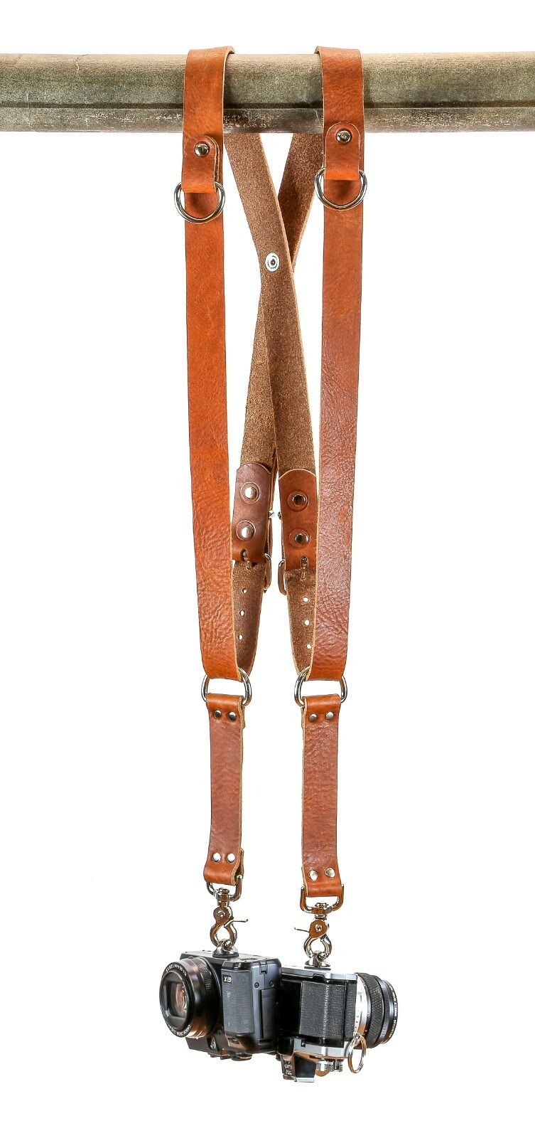 Leather Dual Harness Shoulder Strap Two Camera Adjustable Size Tan Saddle USA