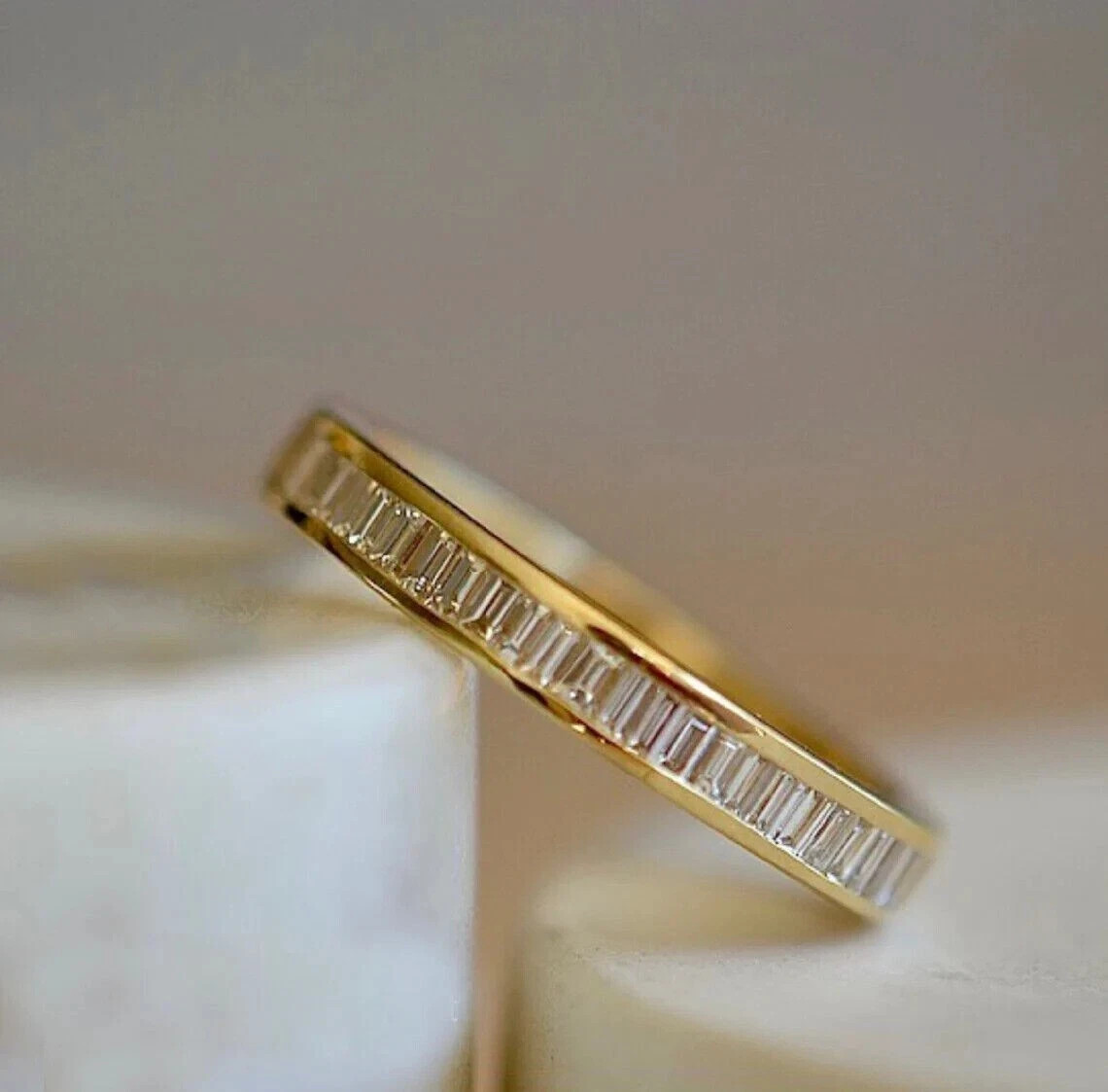 2.00Ct Baguette Cut Moissanite Eternity Wedding Band Ring 14k Yellow Gold Plated