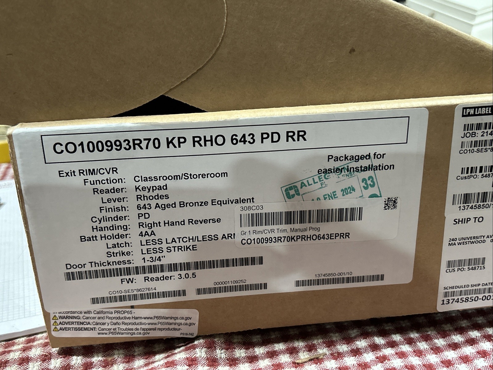 Schlage CO100993R70 KP RHO 643 PD RR Standalone Keypad Programmable Lock New