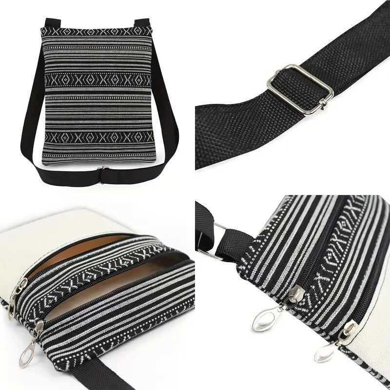 Bird Printed Canvas Crossbody Bag