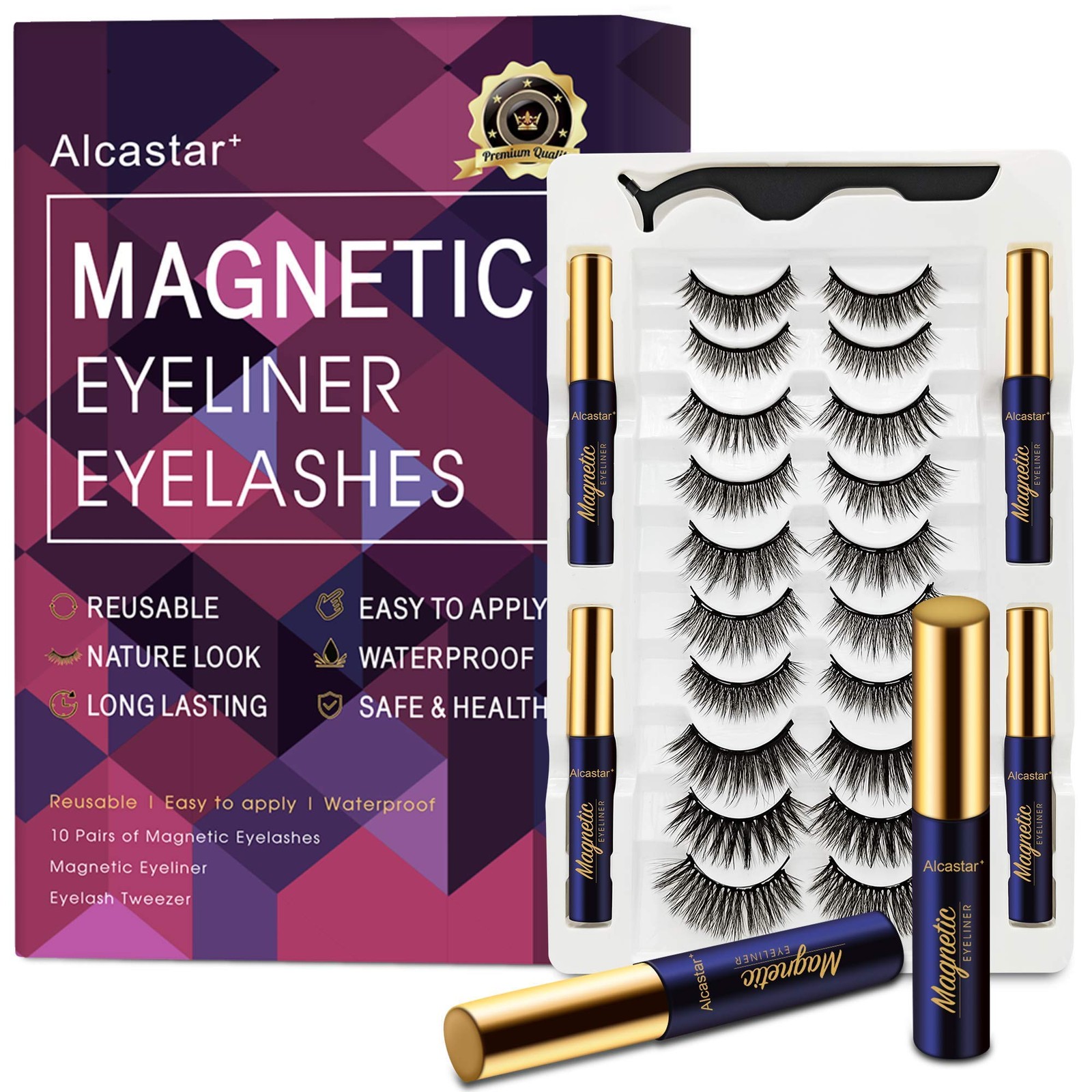 Alcastar Magnetic Eyelashes with Eyeliner Kit, Magnetic Lashes Natural Lookin...