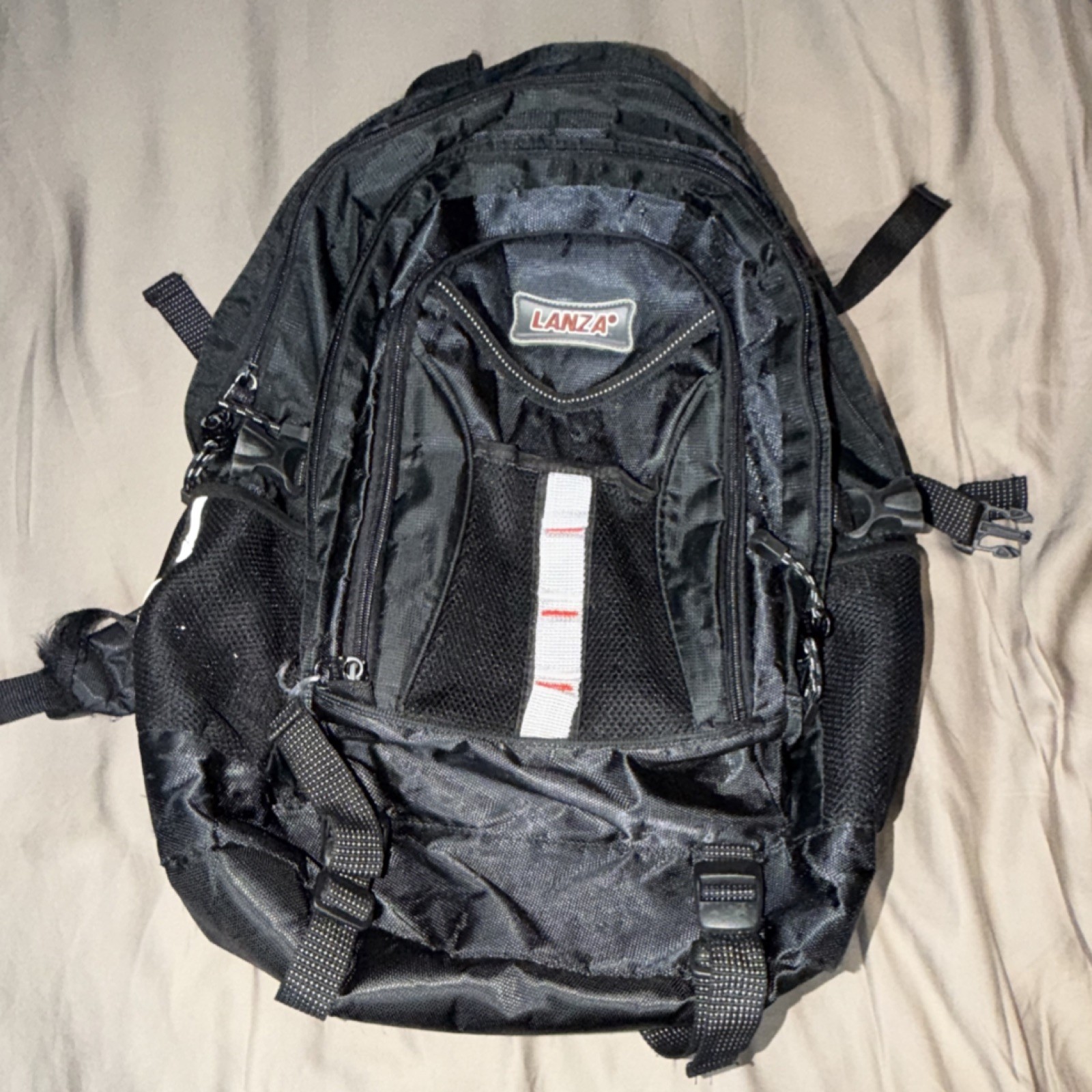 LANZA Black Hiking Backpack, 6 Pockets, Adjustable Padded Straps, Reflective St…