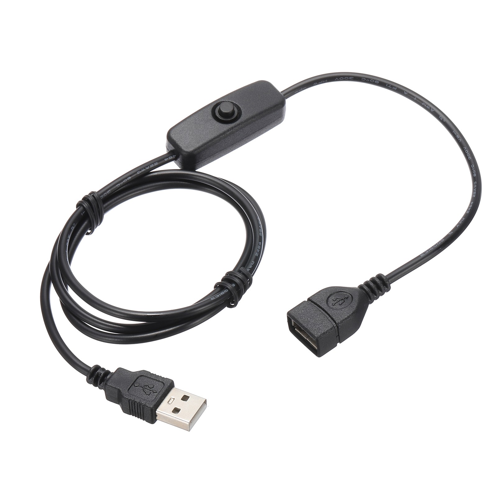 3.28ft USB Extension Cable with Switch 1pcs Button Switch Power Data Cable Black