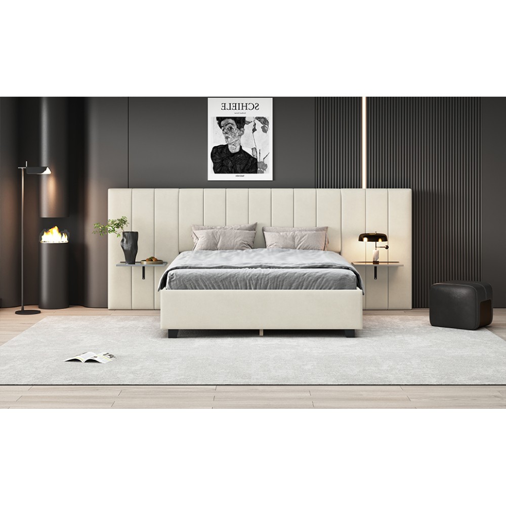 Queen Size Upholstered Platform Bed with Big Headboard, Bedroom Furniture