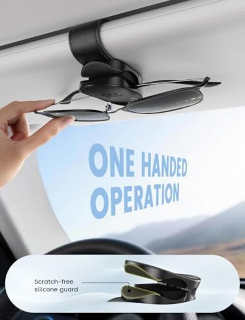 Sunglass Holder for Car Visor - [1s One-Hand Access] [Never Fall Secure] Car