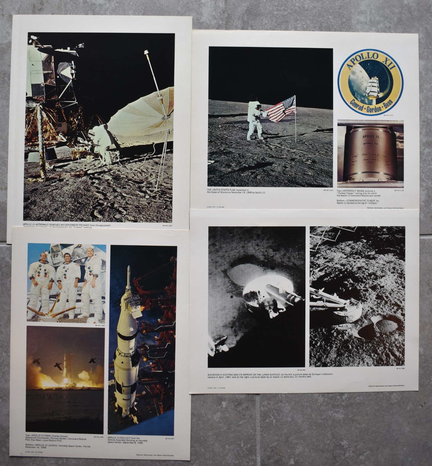NASA Apollo 12 Moon Landing Official Lithos Set of 10 With 1975 Apollo Stamps