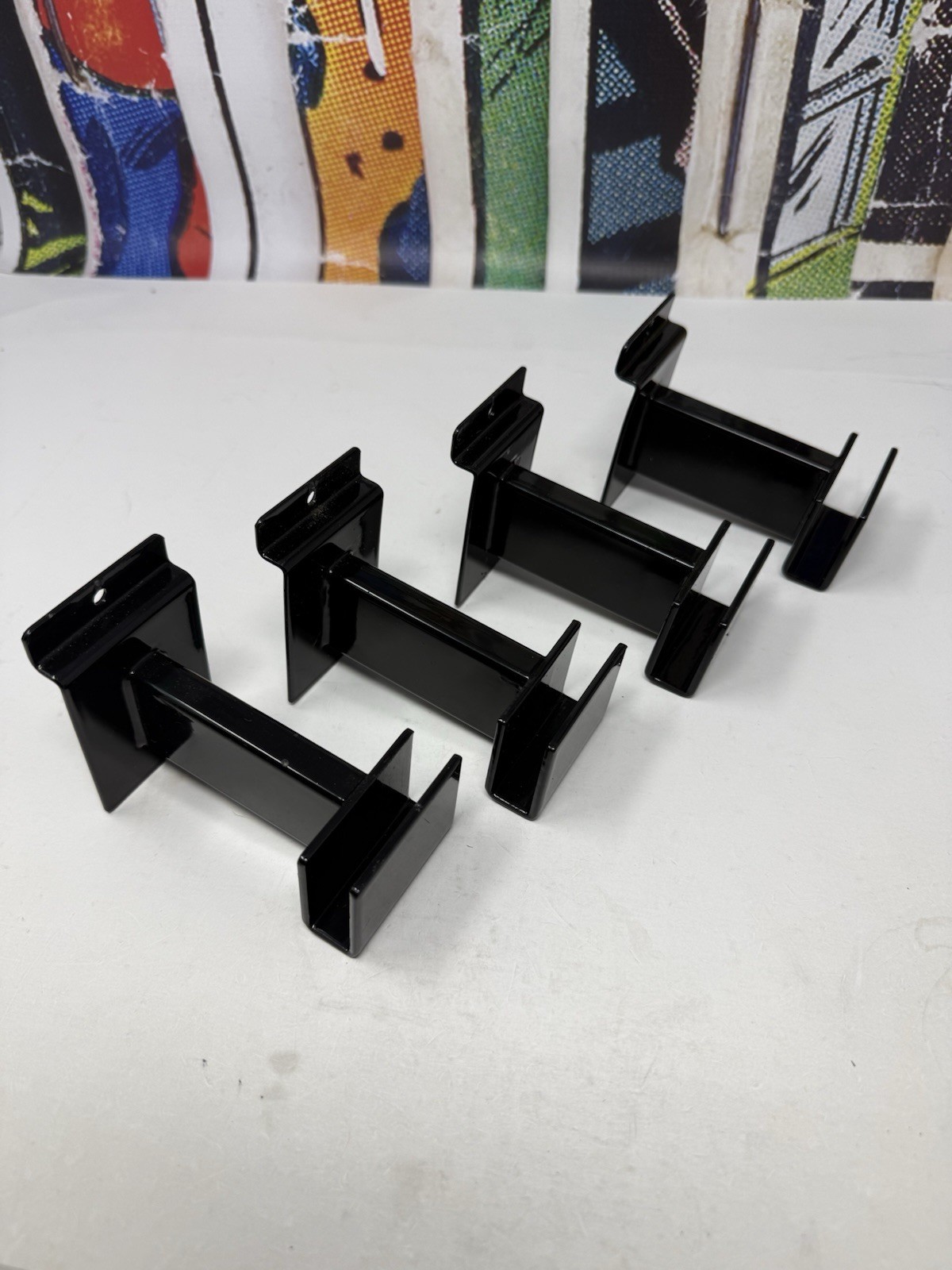 4” Black Slatwall Hangrail Bracket Hold 1-3/4" x 1/2" Rectangular Tube