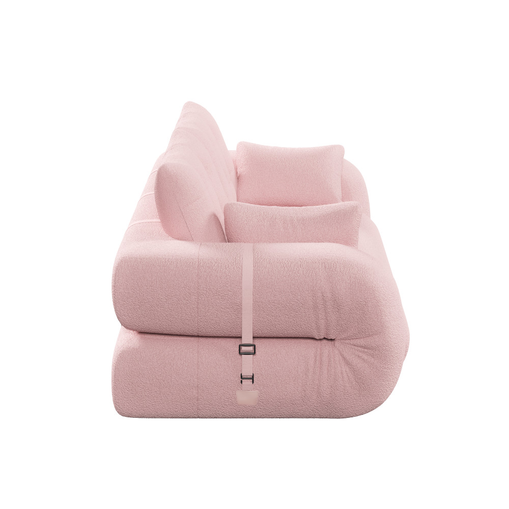 Pink 78.7" Foldable Sofa Bed, Teddy Fabric, Living Room Lounge Chair Guest Bed