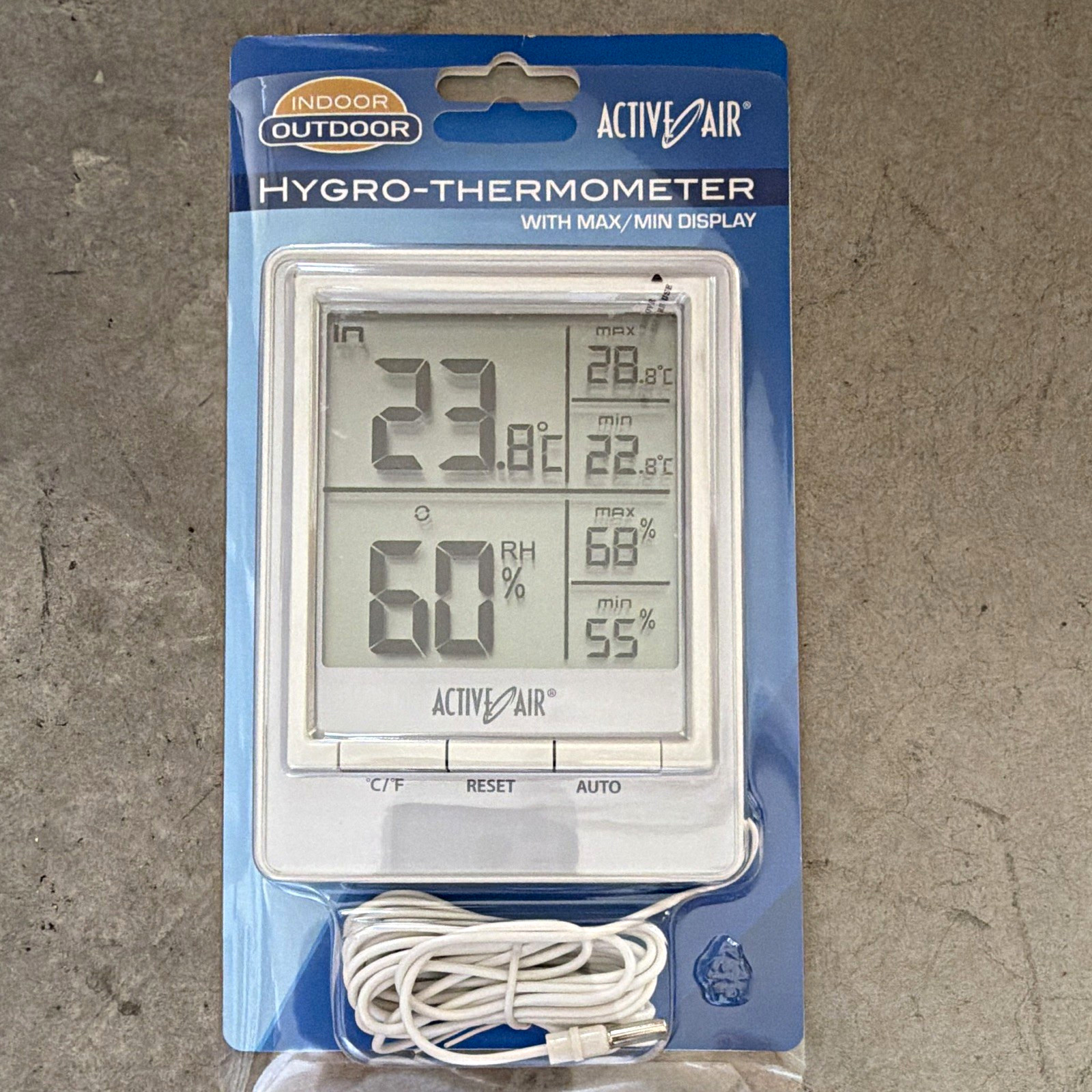 Active Air Digital Indoor/Outdoor Hygro-Thermometer Temp & Humidity Max/Min