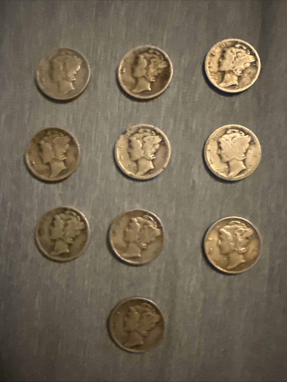 90% Silver Mercury Dimes $1 Face Value 1 Lot Of 10 Dimes Various Years And Mint