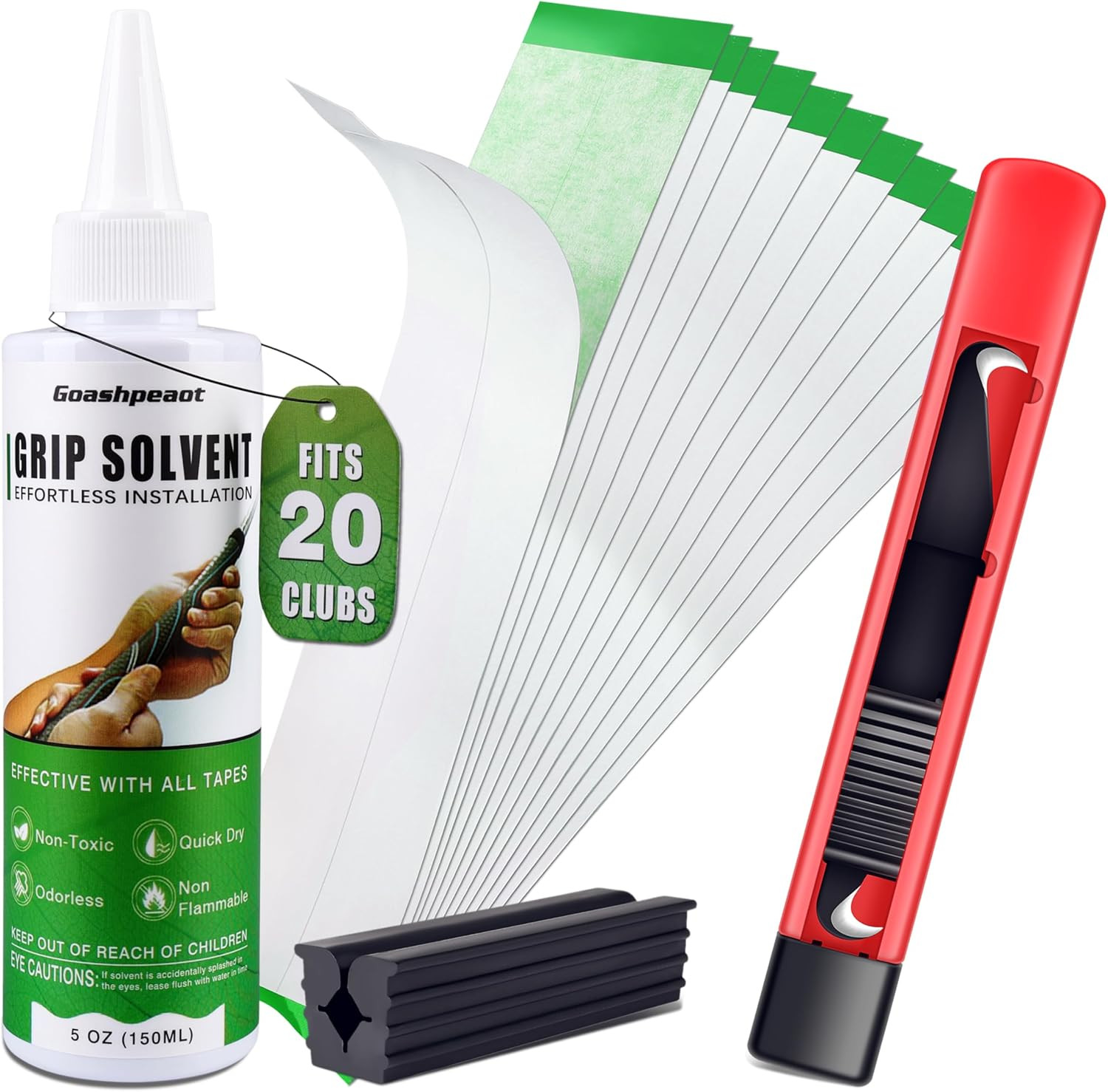 Golf Grip Kit Regripping Set for 20 Clubs w/ Tape Solvent Clamp Tool