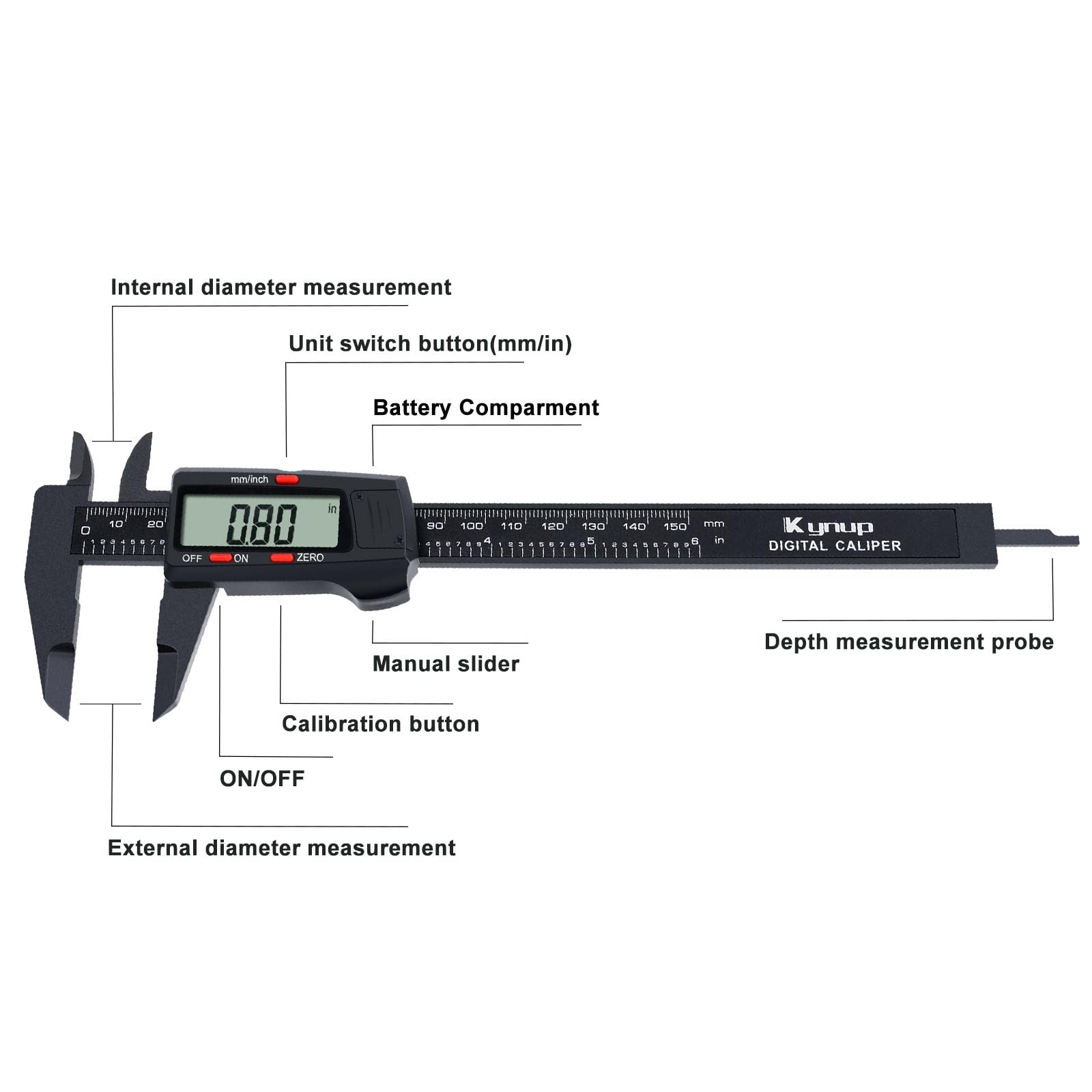 Digital Caliper Measuring Tool LCD Screen Electronic Micrometer 06" Range