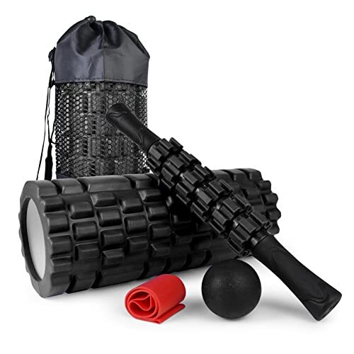 Foam Roller Set: Foam Roller, Massage Roller Stick, Massage Ball, elastic Strap.