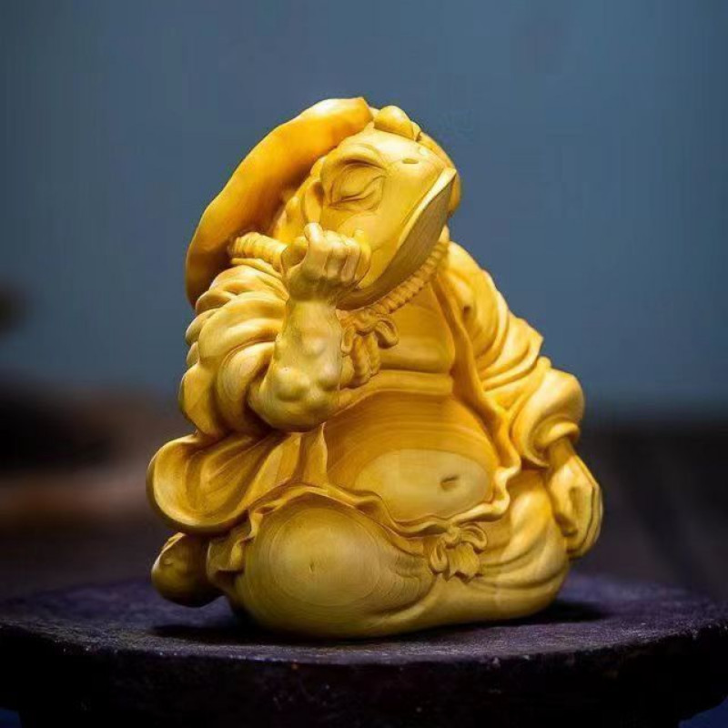 Wooden Carving Praying Blessings Frog Attracting Wealth Decorative Items
