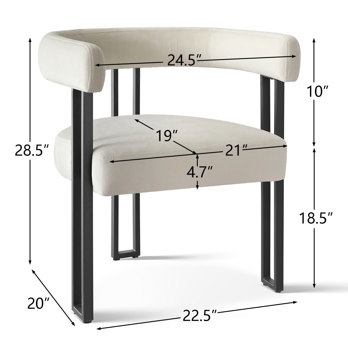 Set of 8 Velvet Dining Chairs with Arms Curved Back and Black Metal Legs