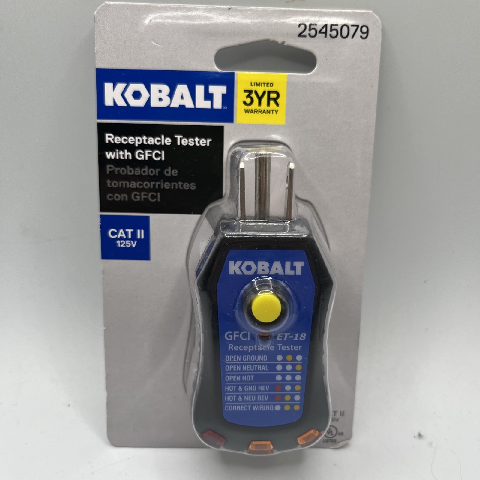 Kobalt 2545079 Receptacle Tester With GFCI  (CAT II) 125-Volt Brand New In Box