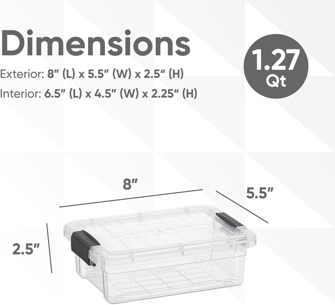 Superio Clear Storage Bins with Lids, 2 Pack- Plastic Storage Boxes - 1.25 Quart