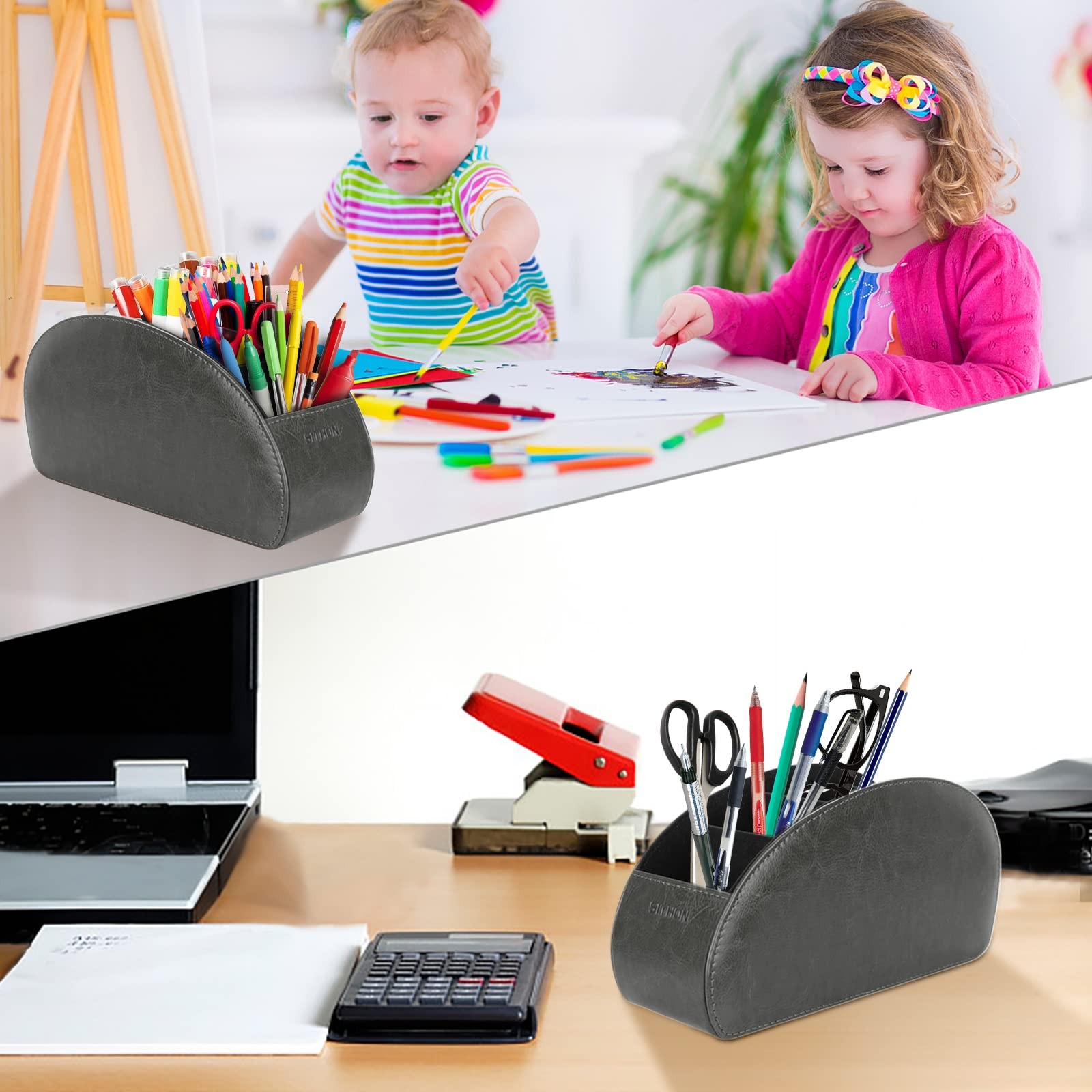 SITHON Remote Control Holder with 5 Compartments - PU Leather Small, Black