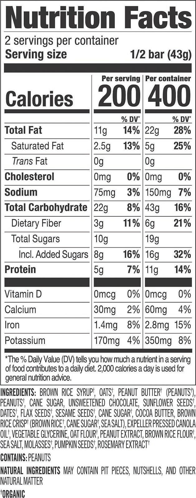 Probar Meal Bar Peanut Butter Chocolate Chip - Whole Foods Energy Snack (12